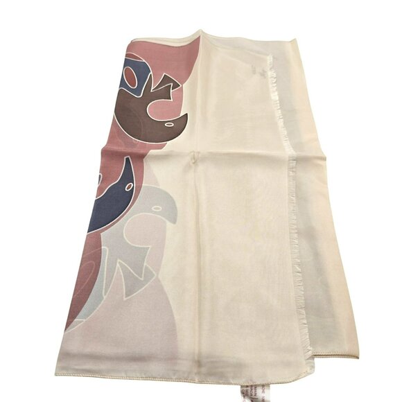 Vintage Hand-Painted Pure Silk Neck Scarf Abstract Fish Design Signed JJ3787 - Picture 5 of 8